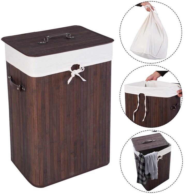 72L Wicker Laundry Hamper with Removable Cotton Bag and Lid and Large Clothes Storage Basket