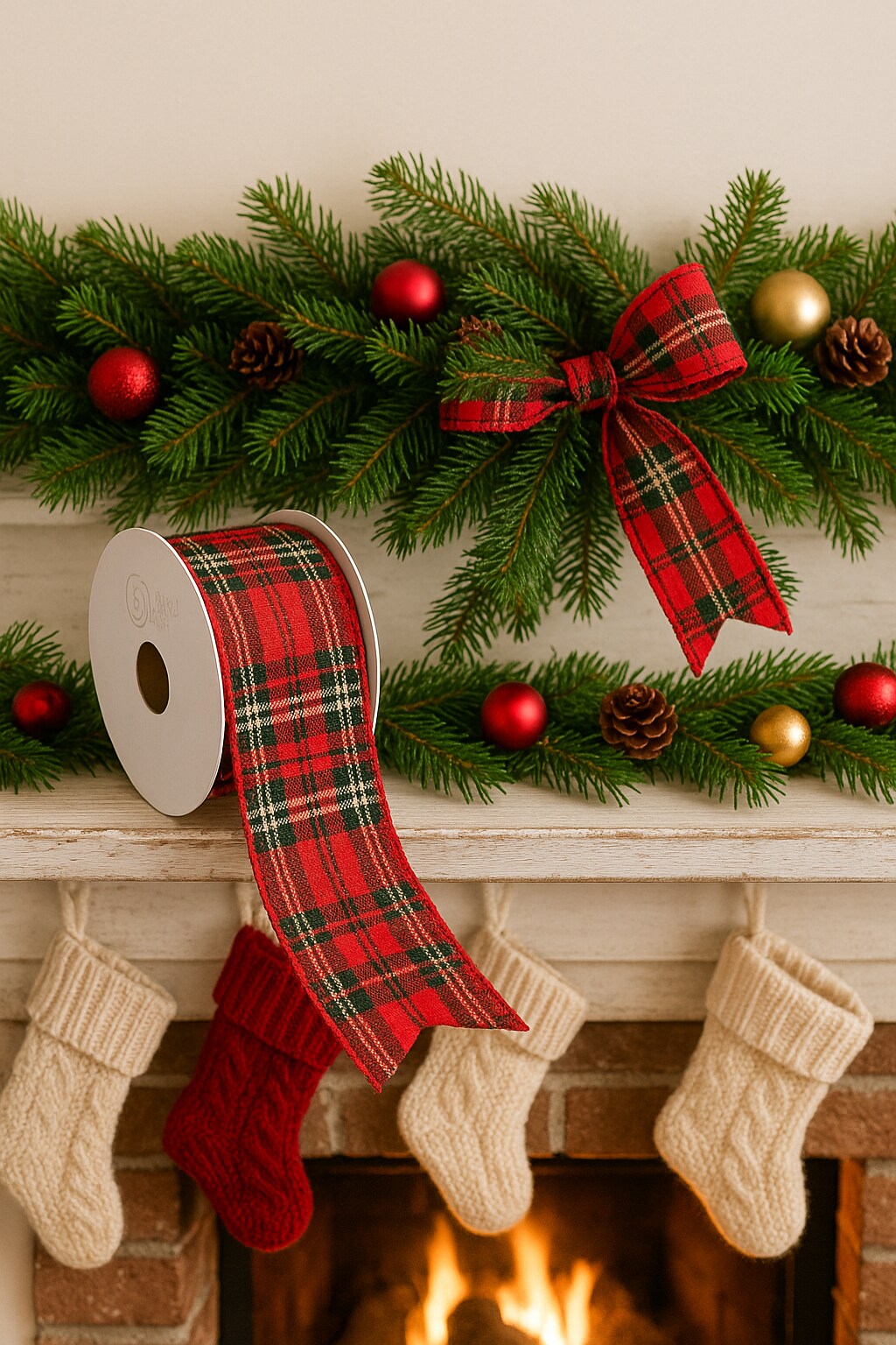 Designer&#x2019;s Shop Red &#x26; Green Tartan Plaid Wired Edge Ribbon &#x2013; 2.5&#x22; x 10 Yards &#x2013; Holiday Ribbon &#x2013; WR 63-5223