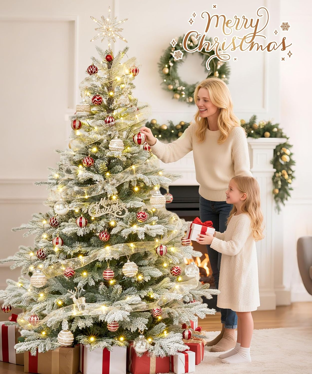 5ft Artificial Christmas Tree(Green and White)48.03"D x 48.03"W x 60.24"H