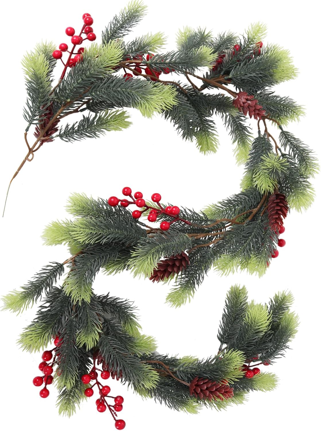 Christmas Garland with Red Berries Decorative Pine Cones(Light Green)