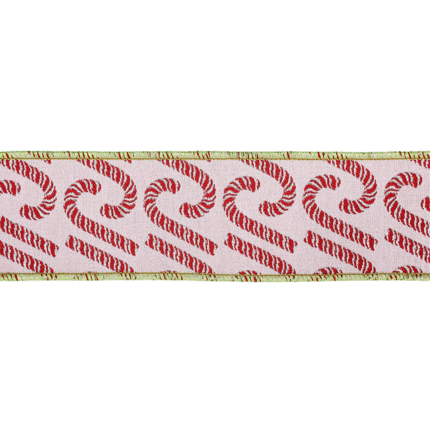 LaRibbons 4&#x22; - 2 1/2&#x22; Wired Jacquard Ribbon | Candy Cane on Pink w/ Dupioni Backing | 5 Yard Roll