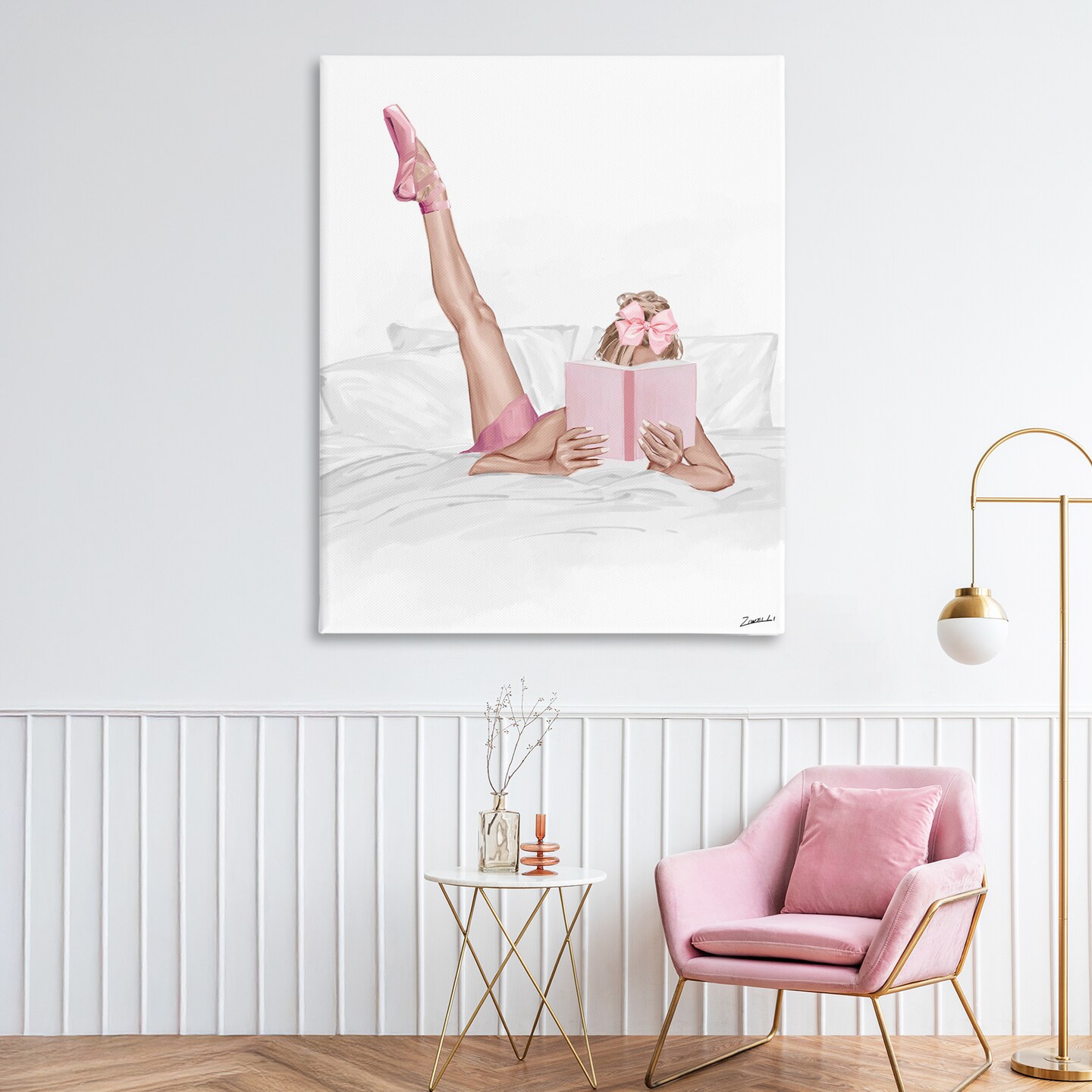Stupell Industries Ballerina Girl Reading Book Canvas, design by
