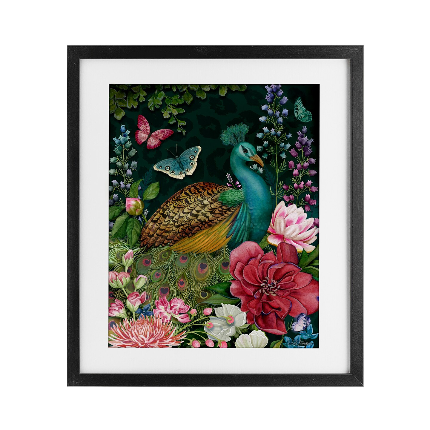 Stupell Industries Wild Garden Peacock Framed Print Under Glass, design by Nicole Tamarin
