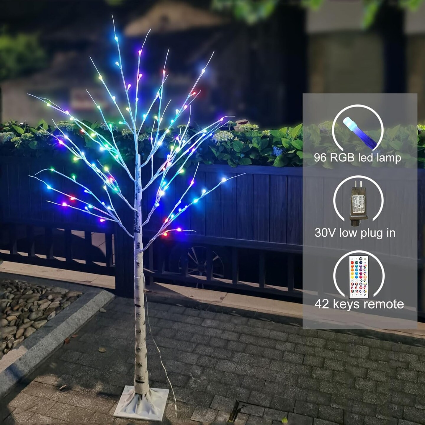 Outdoor Colorful Lighted Birch Tree for Christmas Decoration 5FT (34 colors, color changing, RGB)