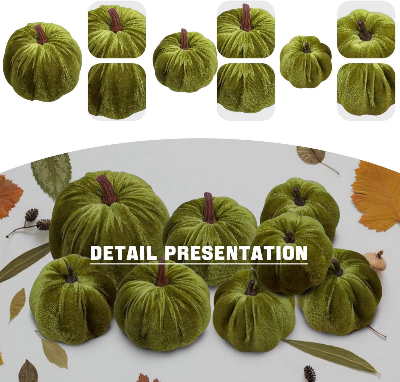 8Pcs Artificial Fall Harvest Pumpkins - Assorted Sizes (Green)