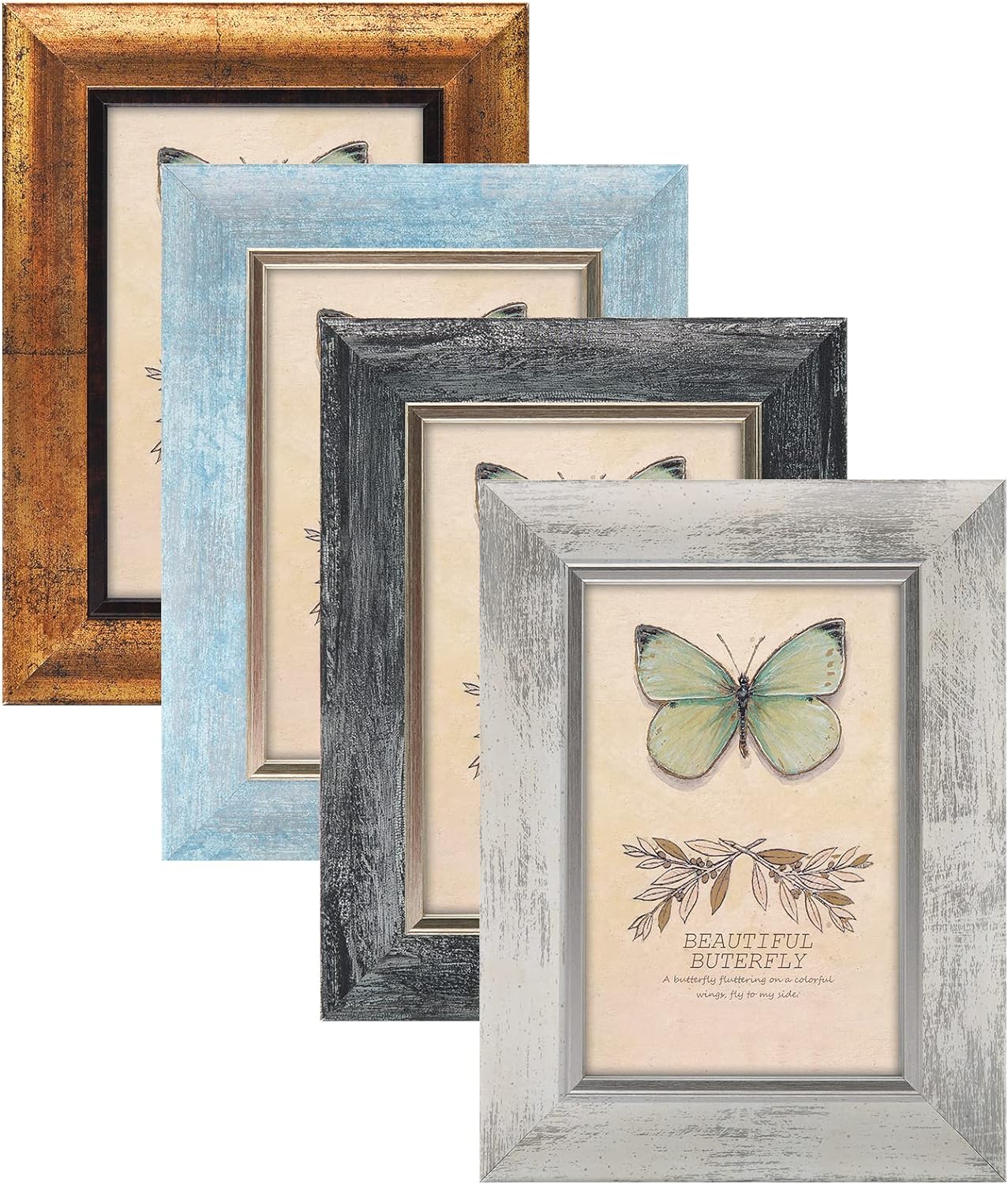 4x6 Picture Frames Set of 4 Rustic Retro Photo Frame with HD Plastic Cover(Mix Color-4pcs)16"L x 13"W