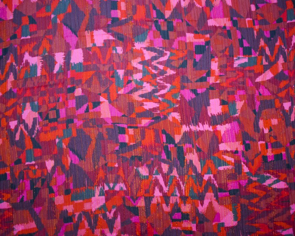 Red-Gold-Multi Abstract Printed Metallic Crinkle Yoryu Chiffon Woven Fabric By the Yard