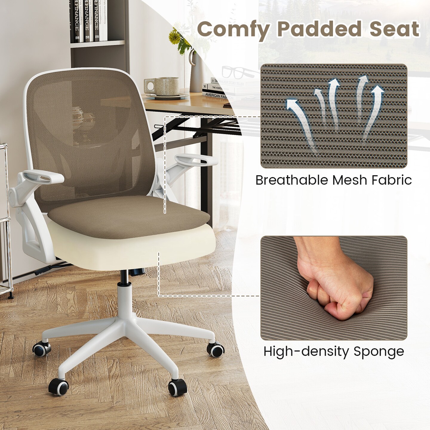 Adjustable Height Computer Desk Chair with S-Shaped Backrest and Lumbar Support for Study or Gaming