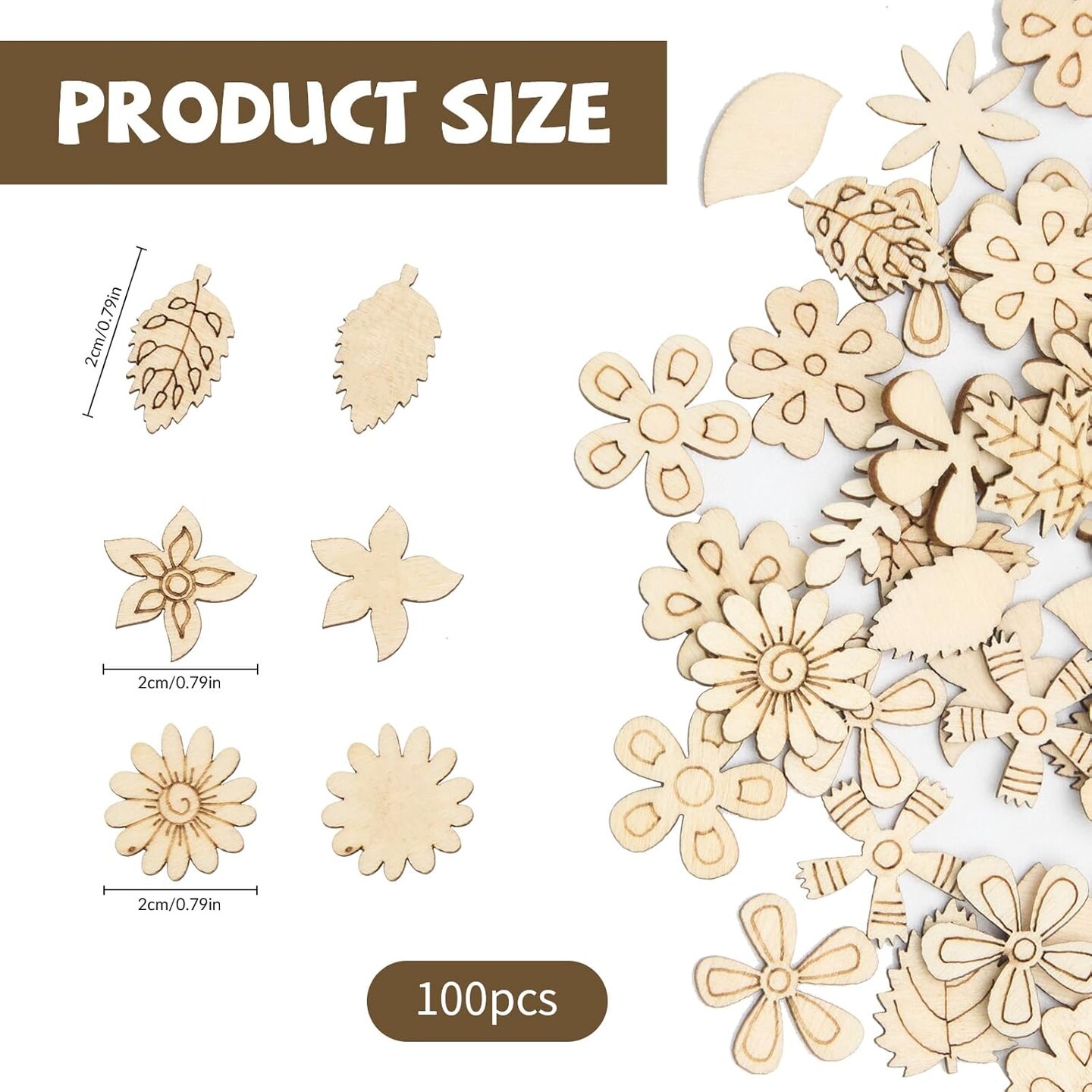 100 Pcs Fall Unfinished Wooden Flowers for Crafts(Leaf)