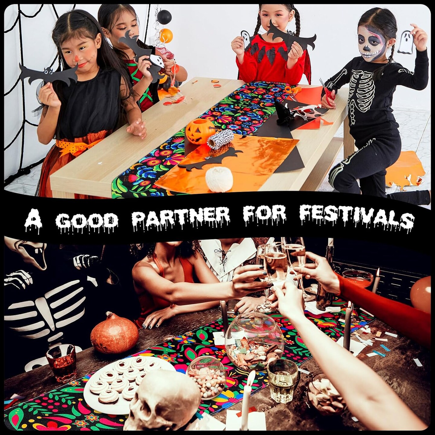 2 Pieces Day of The Dead Table Runner