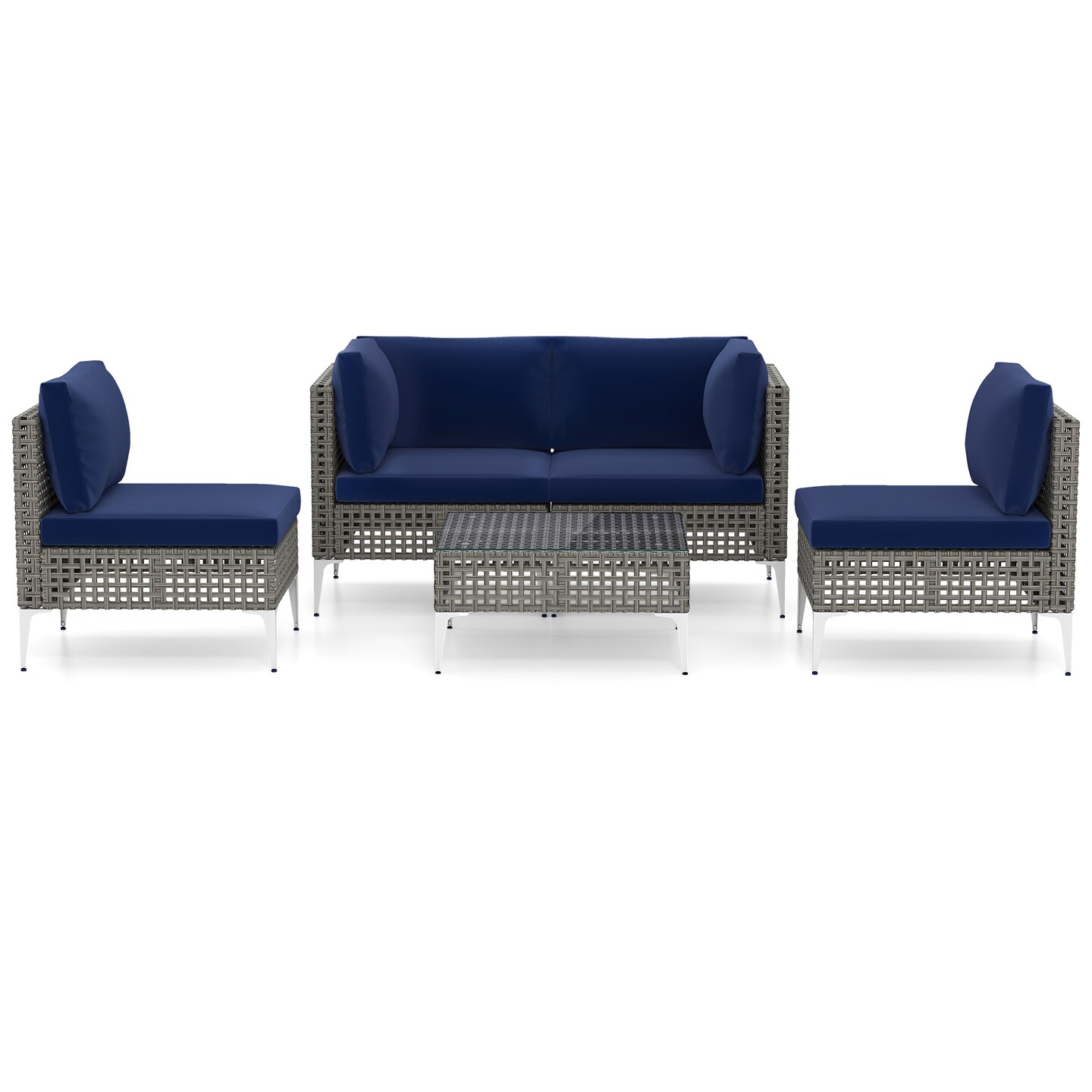 Patio Furniture Set 5-Piece Rattan Chairs with Glass Coffee Table