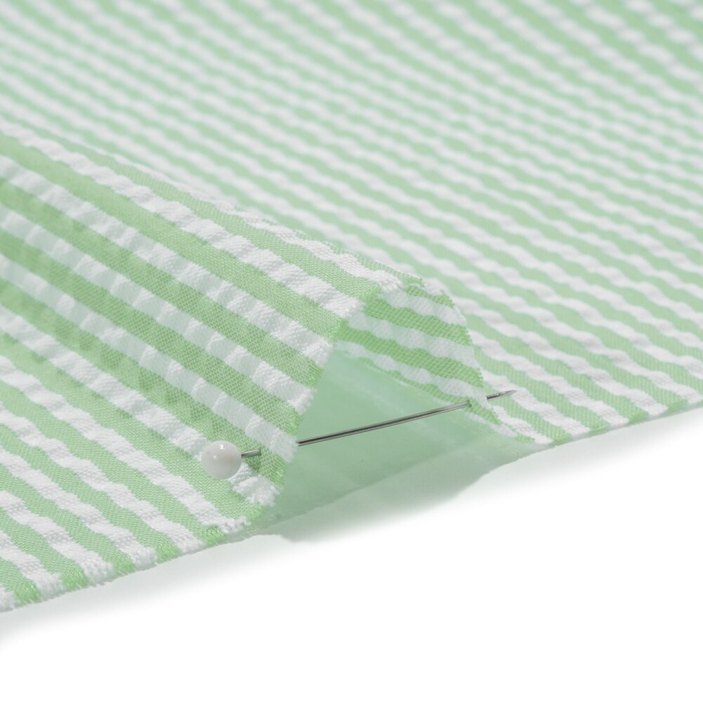 1 Yard Green White Candy Striped Summer Cotton Polyester Seersucker