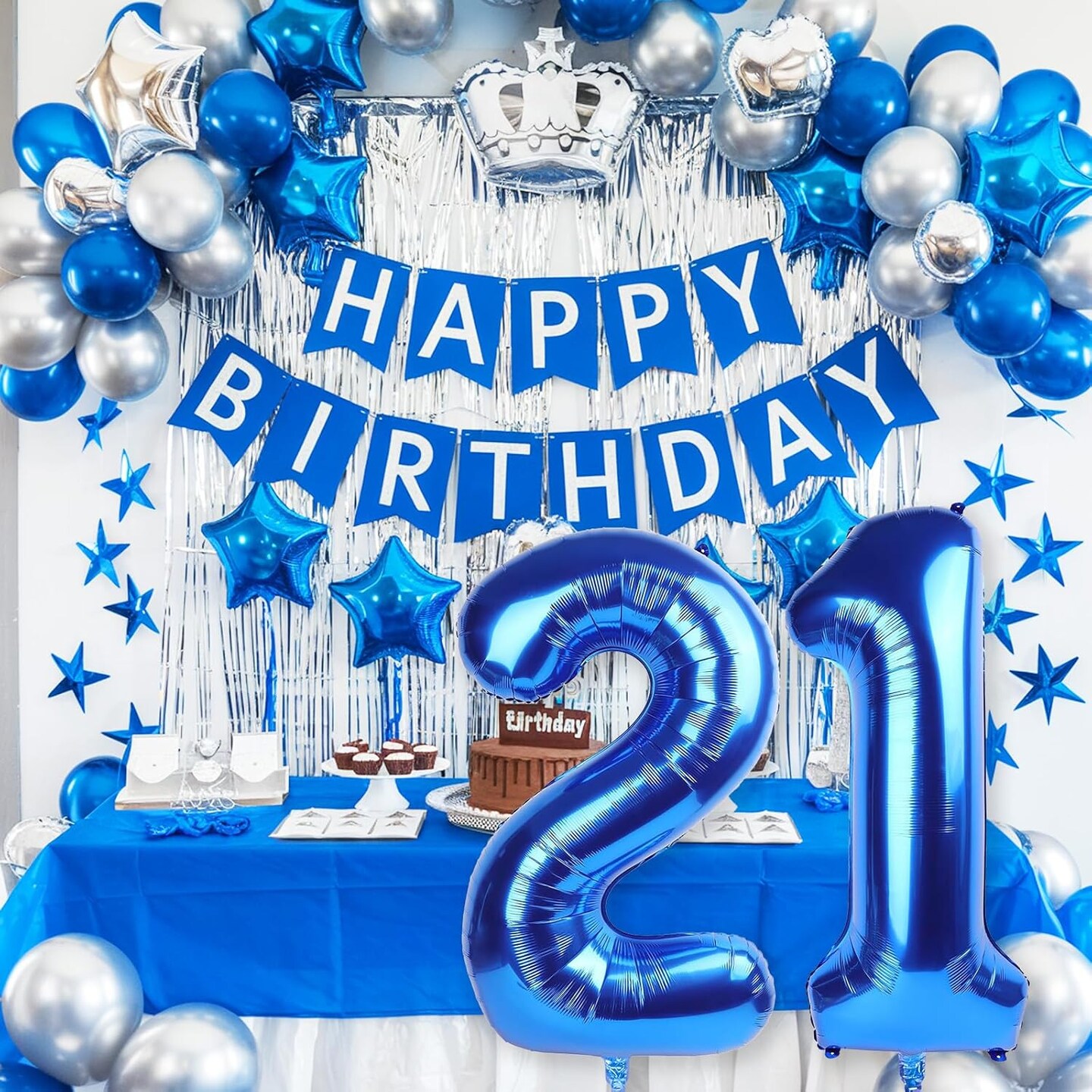 Navy Blue 21st Birthday Balloons for Him, 40 Inch Dark Royal Blue Foil 21 Balloon Numbers for Men (Dark Blue)