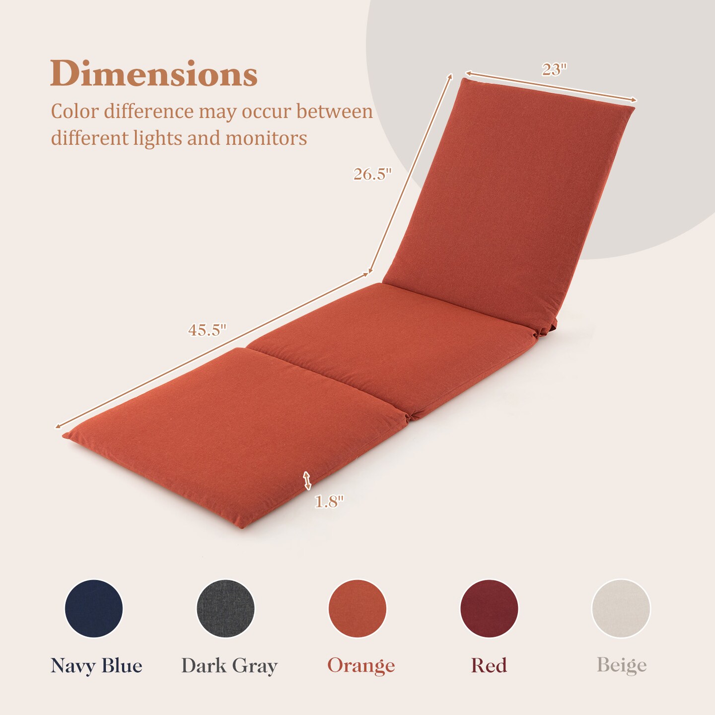 Folding Outdoor Chaise Cushion Pad with Adjustable Fixing Straps