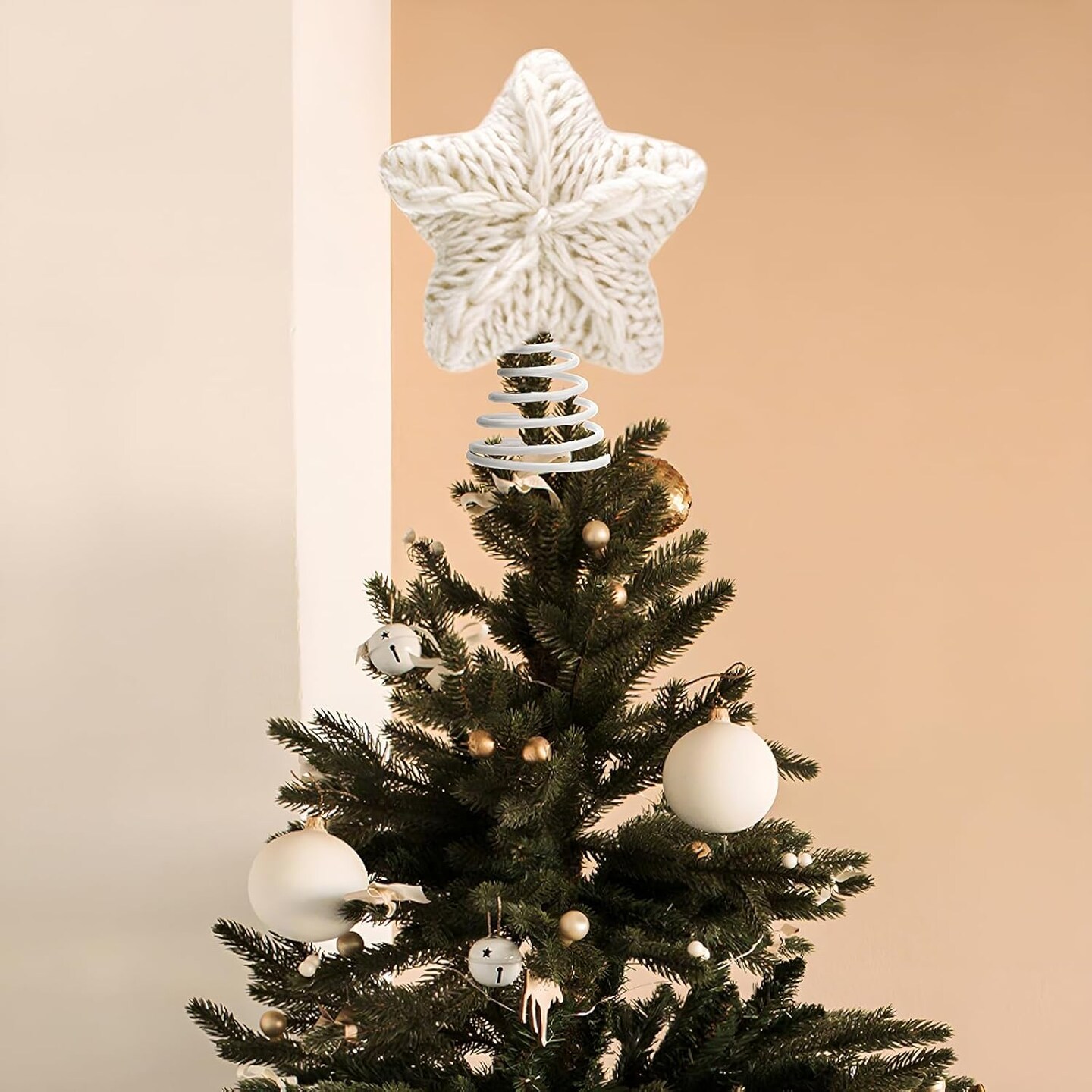 Mini Christmas Knitted Star Tree Topper Rustic Natural Knitting Star 6 Inch