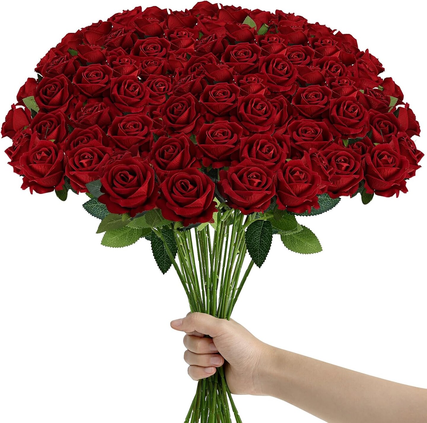 45 Pcs Red Roses Artificial Flowers with Long Stems(red)
