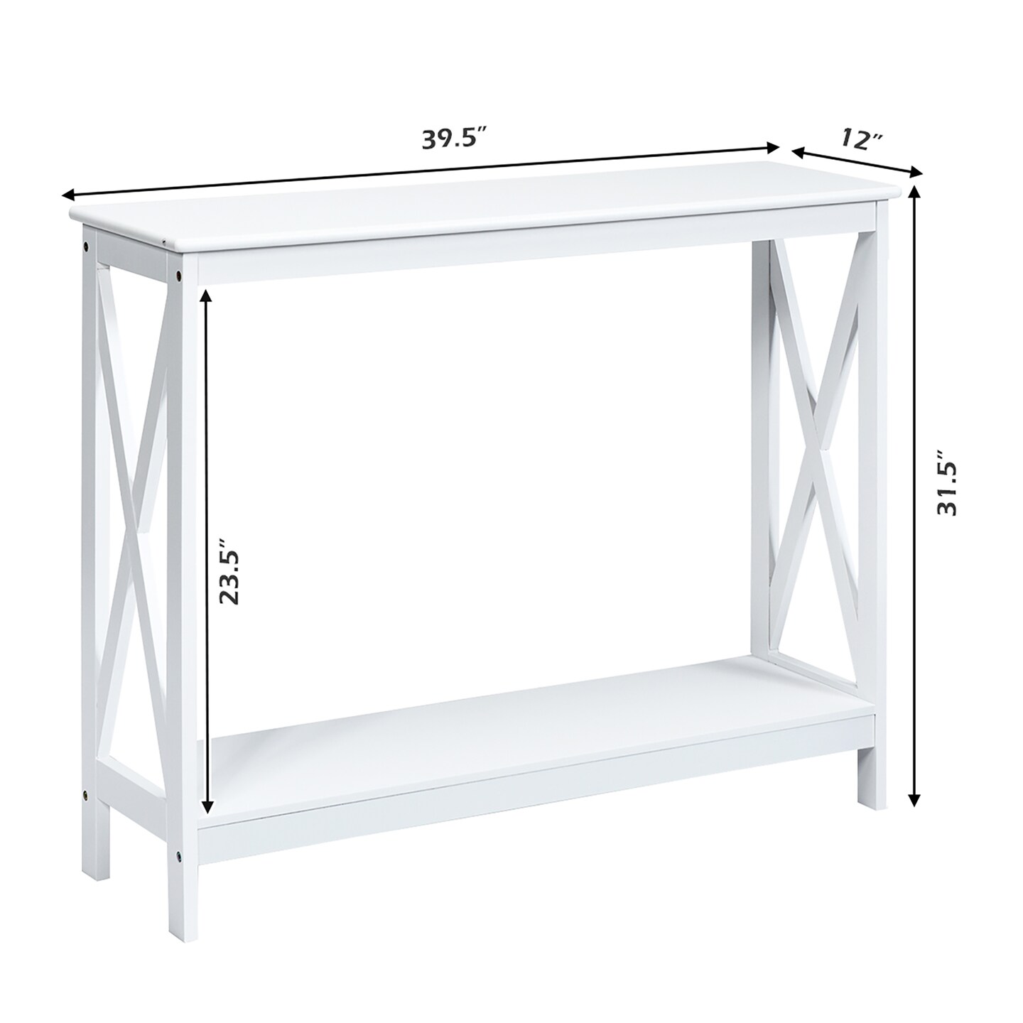Costway 2-Tier Console Table x-Design Bookshelf Sofa Side Accent Table w/Shelf White\ Black\Espresso\Wood Grain