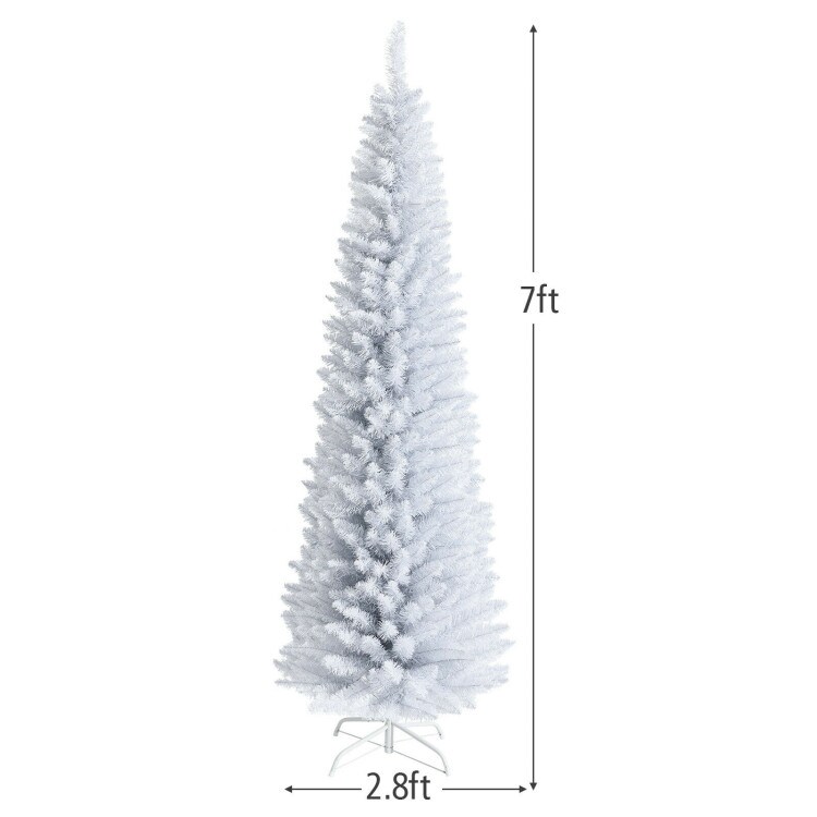 White PVC Pencil Christmas Tree 7ft Slim 436 Tips Folding Metal Stand