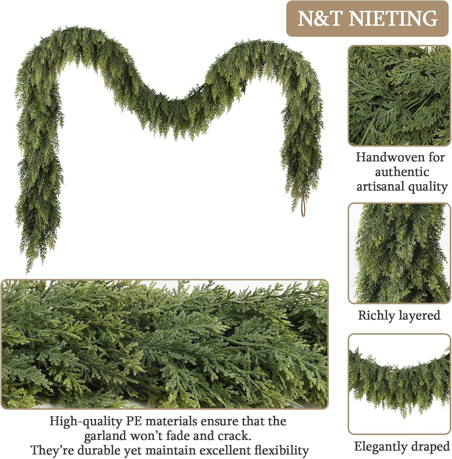 9FT Christmas Cedar Garland with Soft Pine