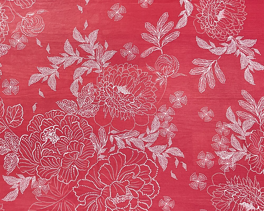 Red-White Poly Floral Printed Chiffon Woven Fabric By the Yard