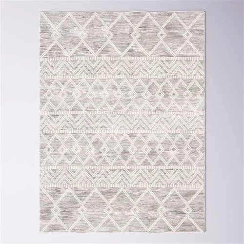 Grey-Ivory-Beige Wool-Polyester Persian Area Rug Handmade
