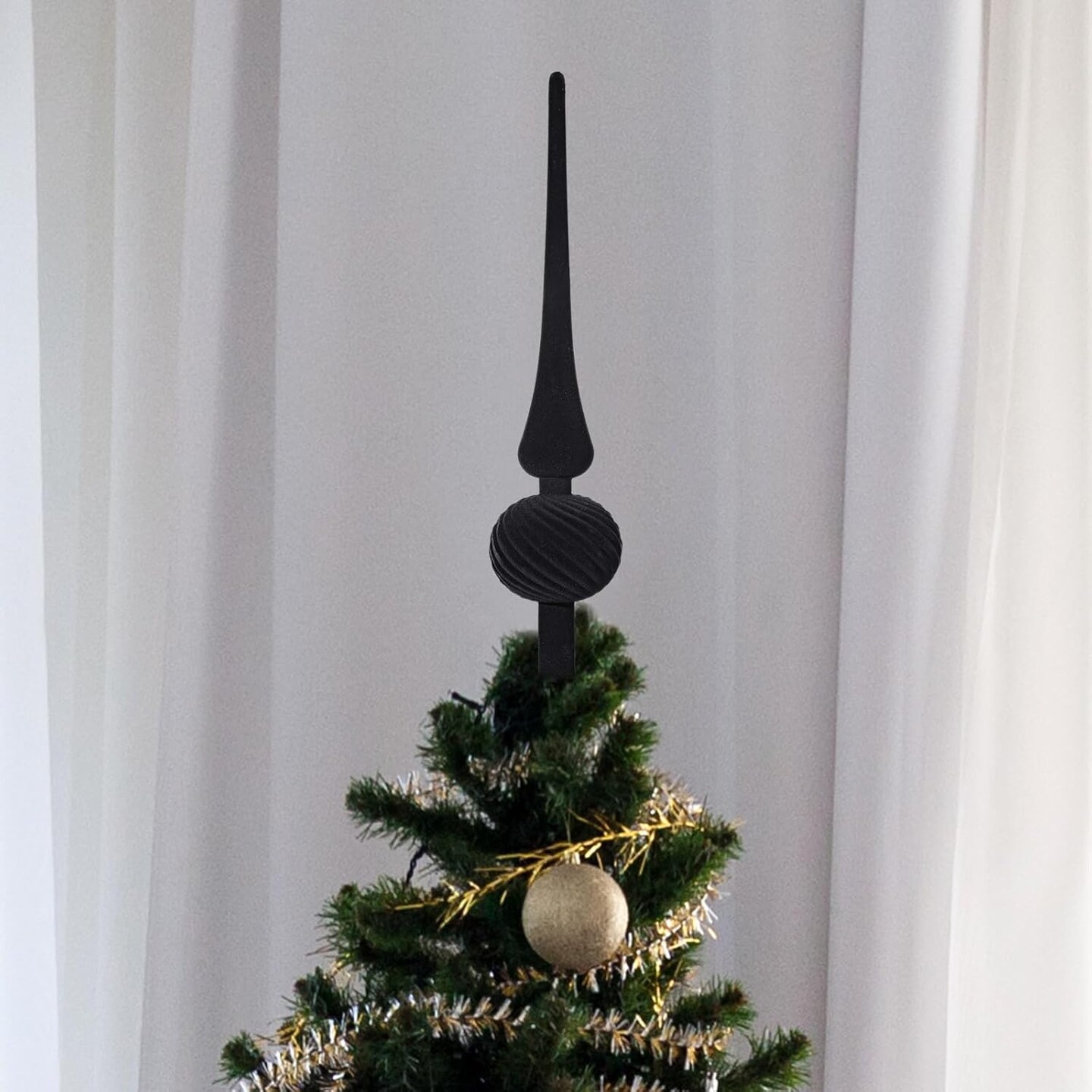 11 Inch Velvet Finial Christmas Tree Topper (Black)