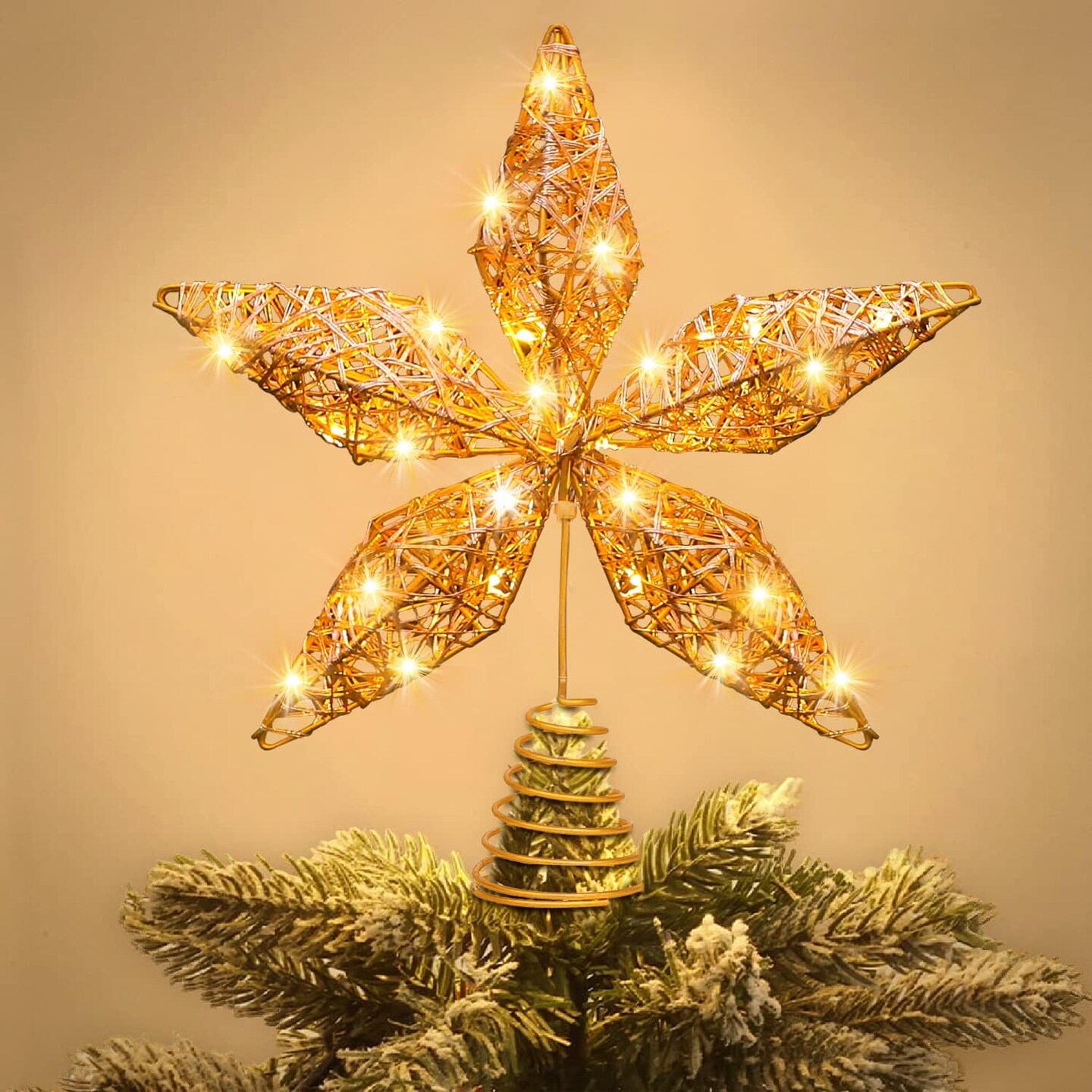 Christmas Star Tree Topper With LED Copper String Lights(Gold)