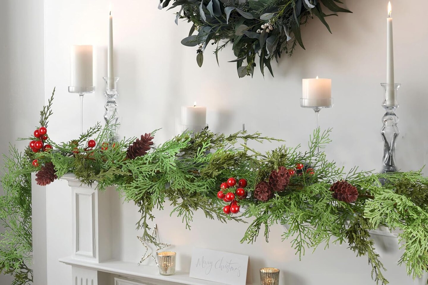 Christmas Pine Garland, Artificail Greengery Garland Indoor Outdoor (Green)