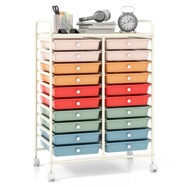 White Steel 20-Drawer Rolling Storage Cart with Wheels for Easy Organization