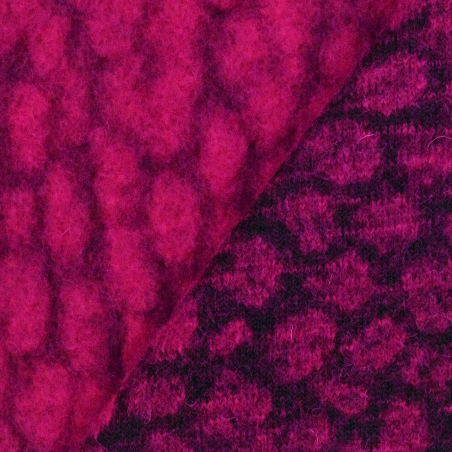 Bright Fuchsia-Black Spot Wool Stretch Jacquard Knit Jacketing Fabric By the Yard