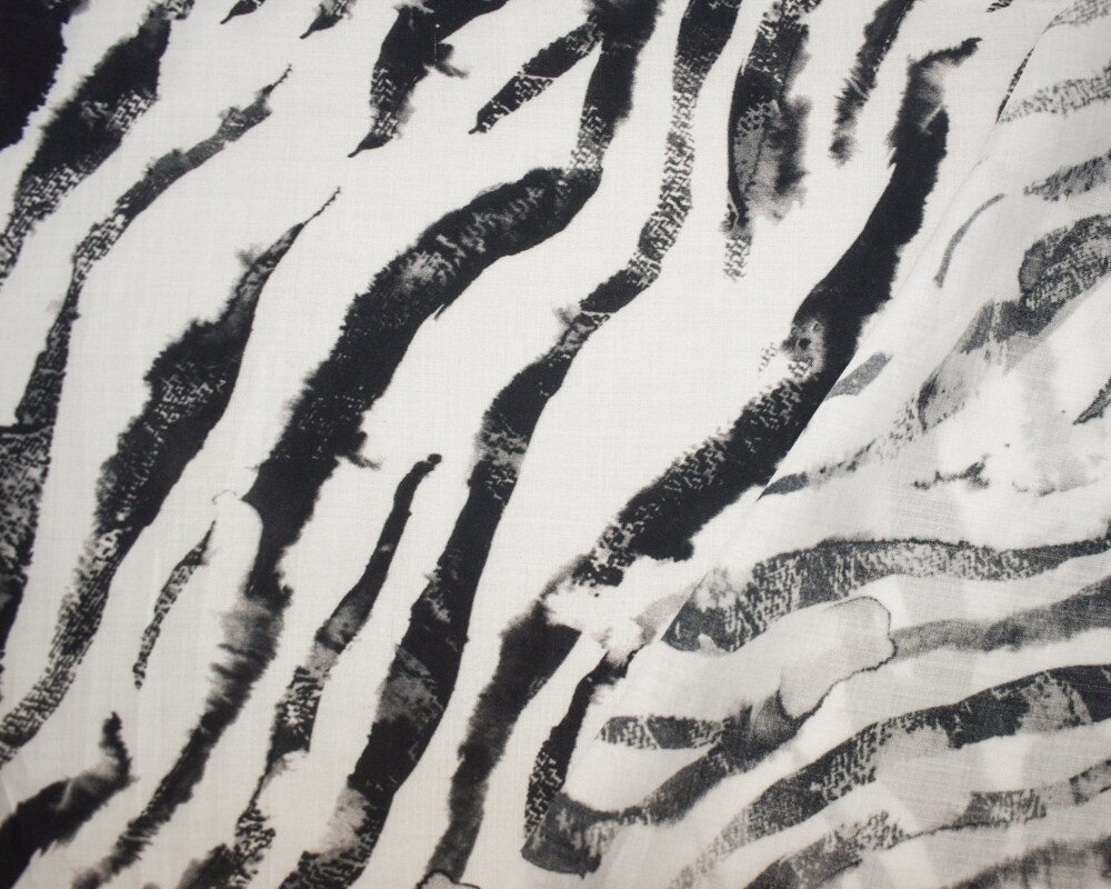 White-Black-Gray Cotton Ink Zebra Printed Lawn Woven Fabric By the Yard