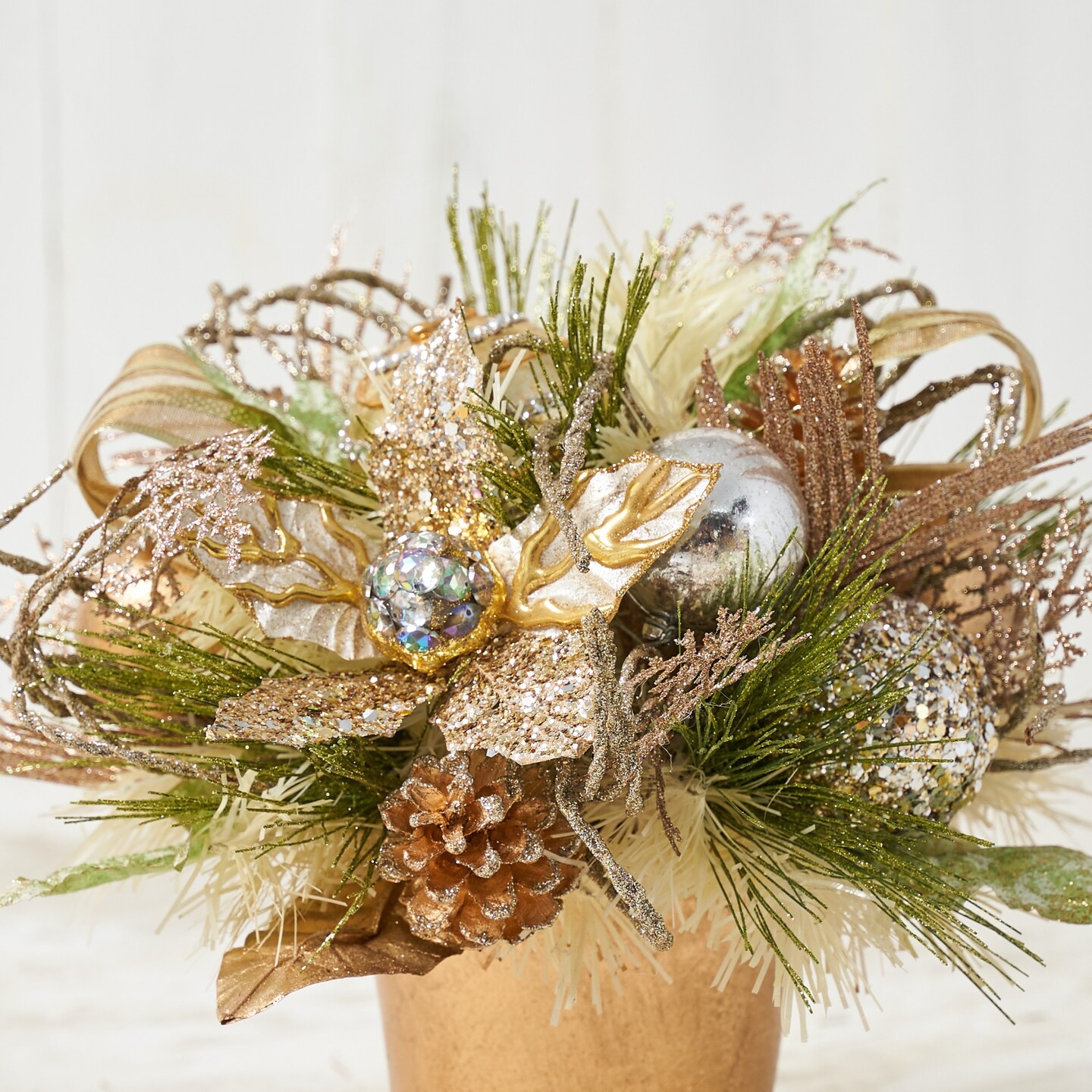 Champagne Gold Poinsettia Centerpiece w/pot - Handcrafted Christmas Decorations - Holiday Tree