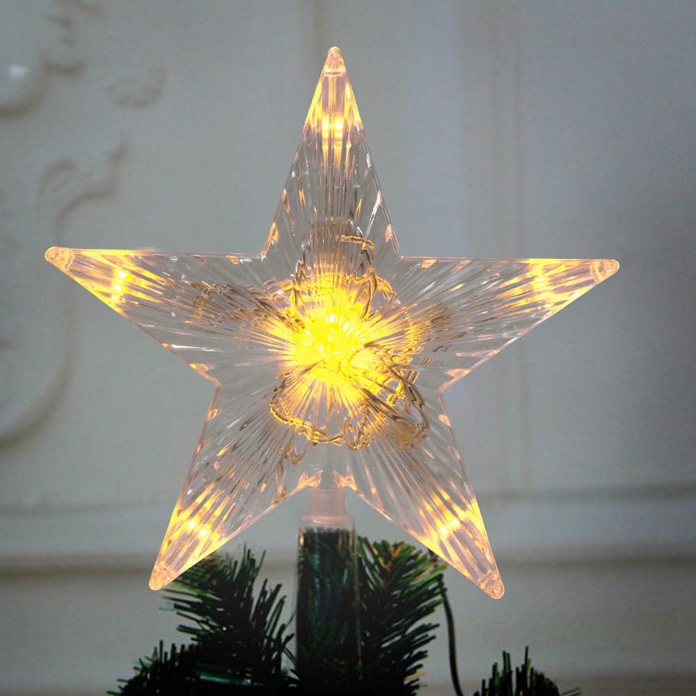 6" Small Christmas Star Tree Topper Star with LED - Battery Operated (Warm White)