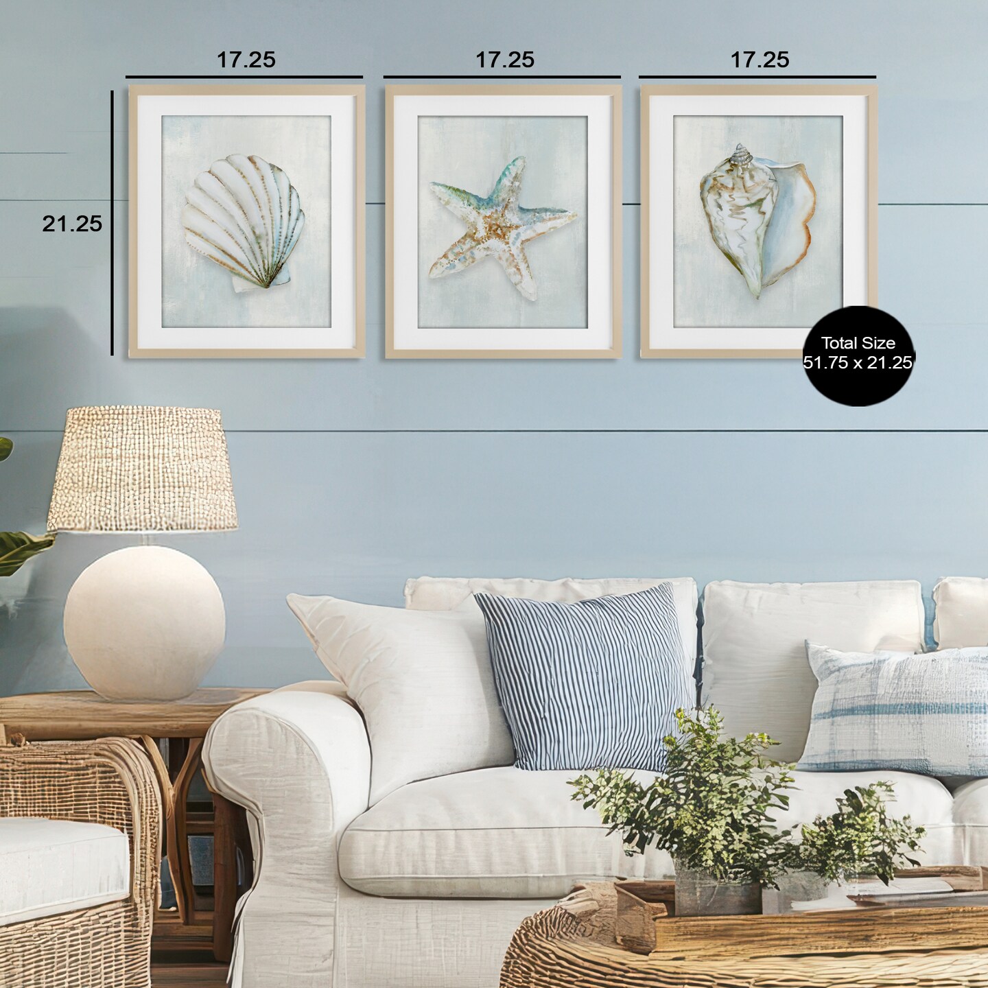 Stupell Industries Muted Sea Life Serenity 3pc Framed Print Under Glass Set, design by Hannah Dawson