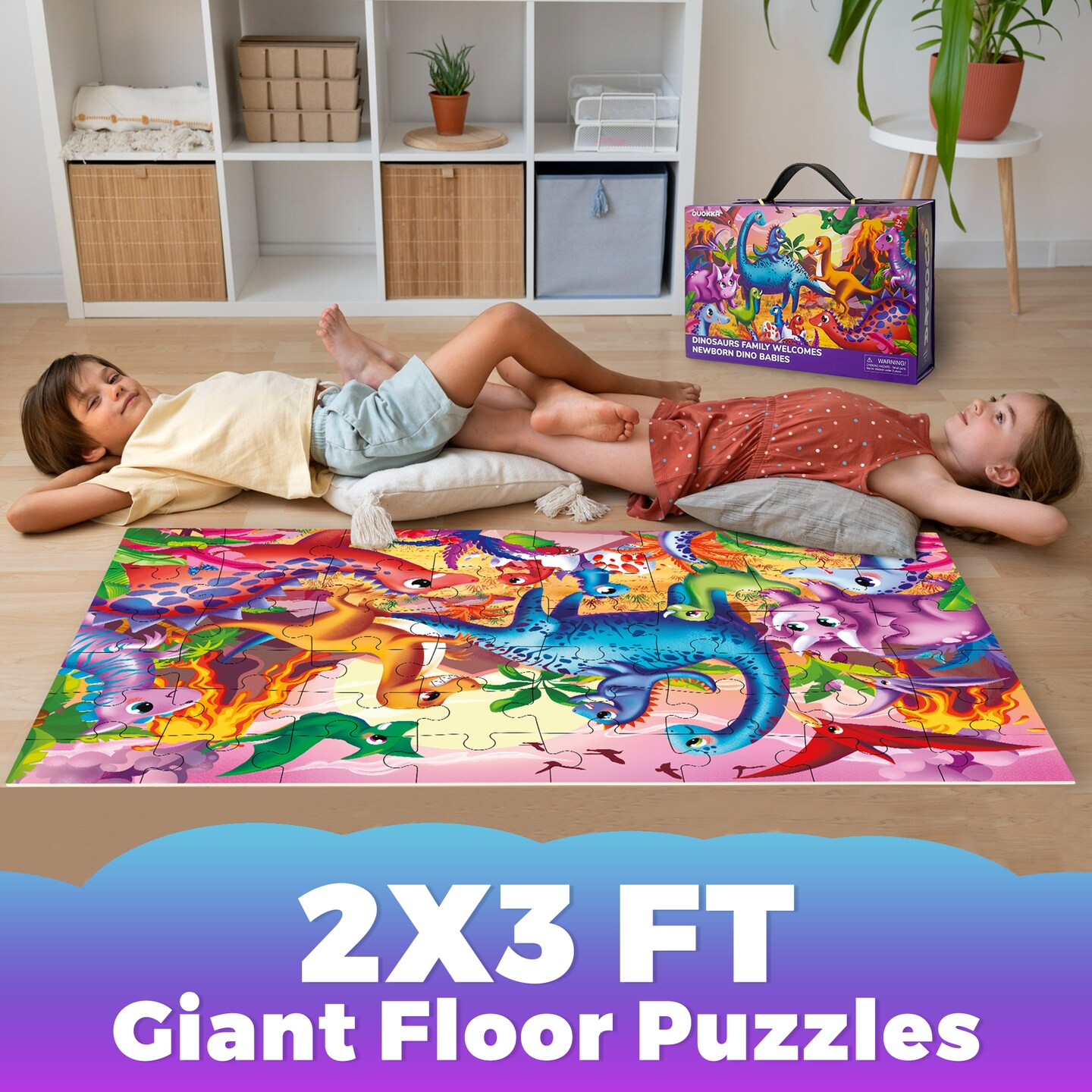 QUOKKA Giant Floor Puzzles for Kids Ages 4-6 - 2x3 Feet 48 Piece Puzzles for Toddlers 3-5 - Large Educational Kids Puzzles Ages 2-4 - Dinos Activity Game for Boys and Girls - Premier Gift