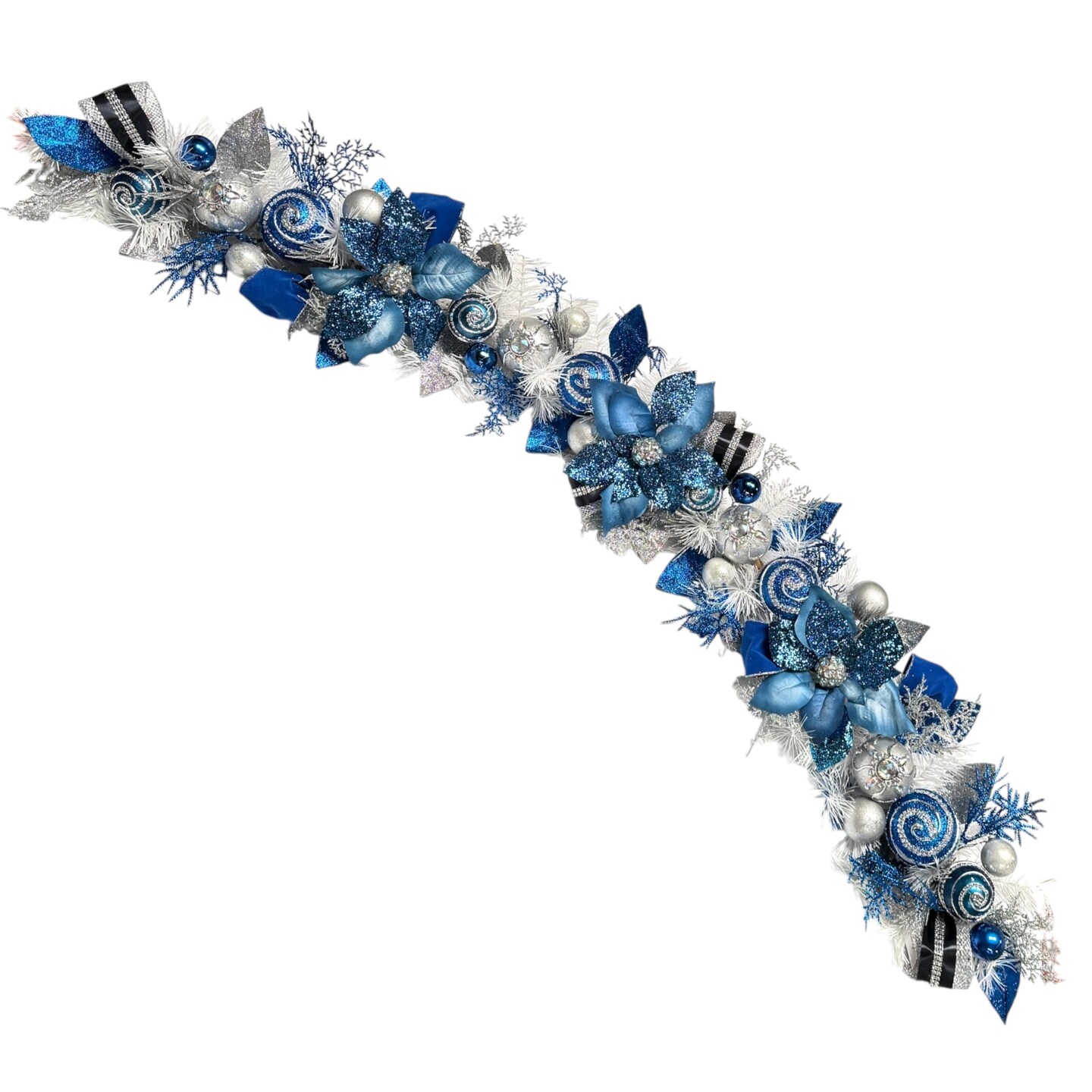 Lux Blue Silver Garland, Blue poinsettia Garland