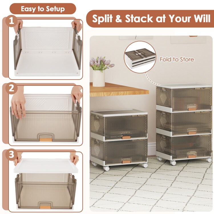 Stackable Storage Bins with Detachable Wheels and Handles