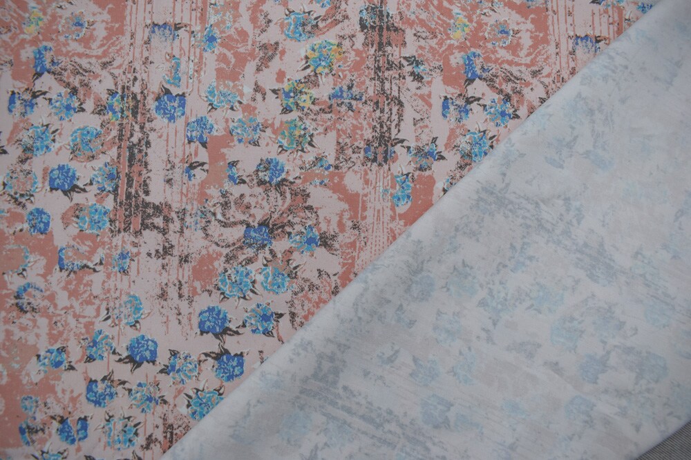 Pink-Multi Cotton Floral Texture Printed Stretch Twill Sateen Woven Fabric By the Yard