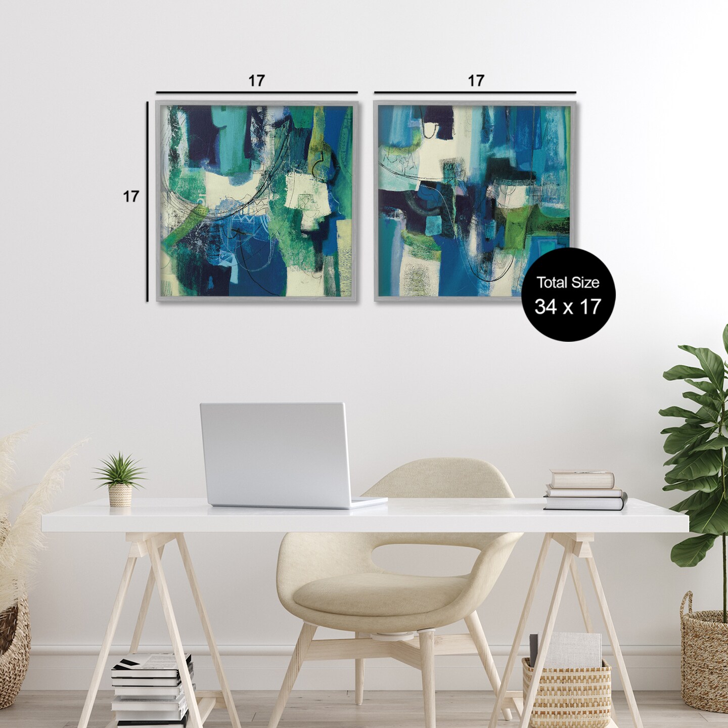 Stupell Industries Blue & Green Abstracts 2pc Framed Giclee Set, design by Maurizio Piovan