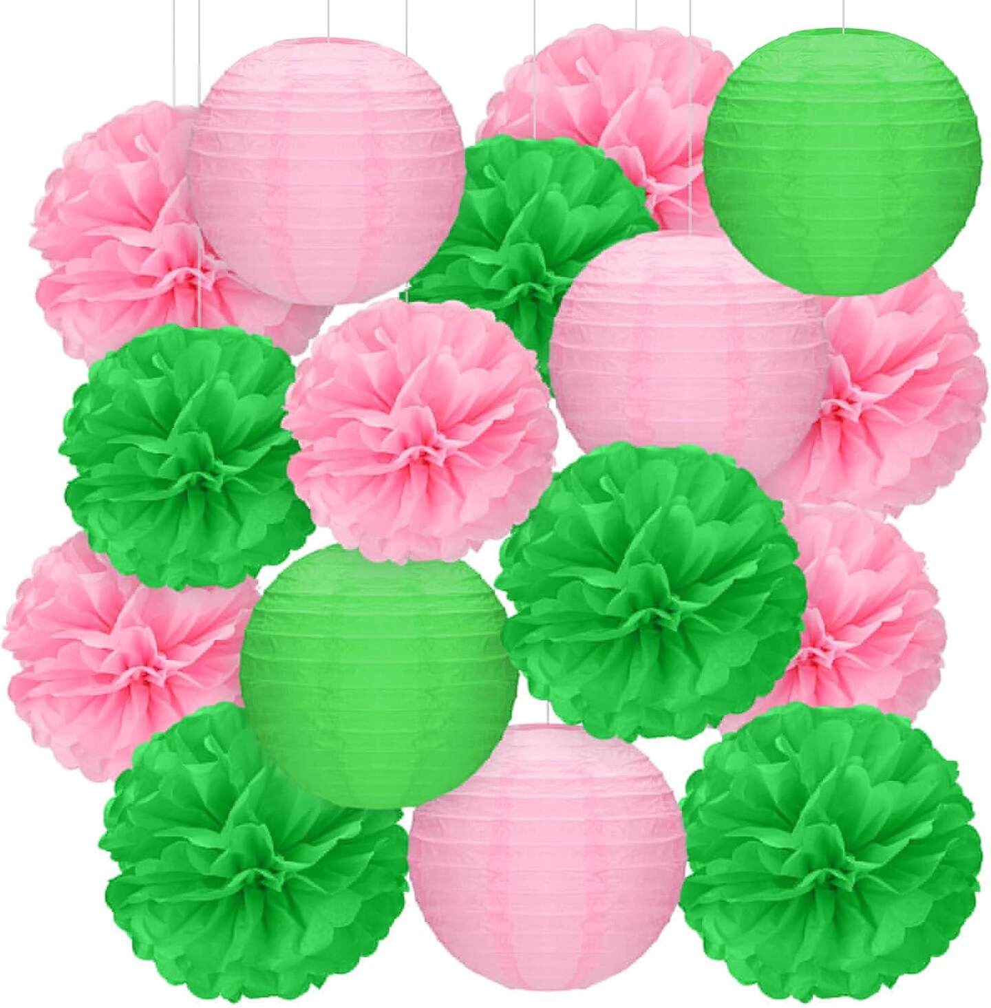 15 Pcs Witch Theme Party Decorations Green and Pink Party Decorations Birthday Tissue Paper Pom Pom Lanterns Supplies for Girls Women Princess Birthday Decor