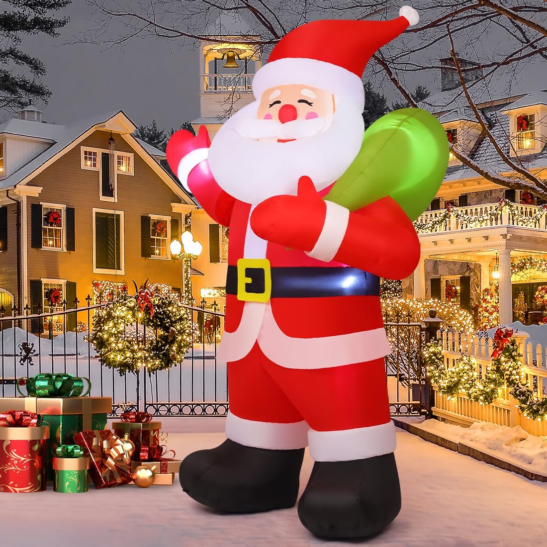 GOOSH 9 FT Christmas Inflatables Santa Claus Animated Giant Outdoor Yard Decorations with Built-in LEDs