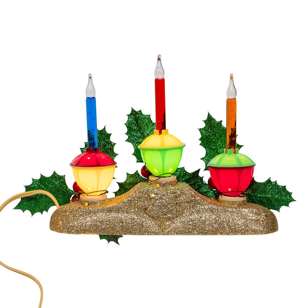 Kurt Adler 8.85-Inch Holly Berry and Greenery with Gold Base Three Bubble Lights