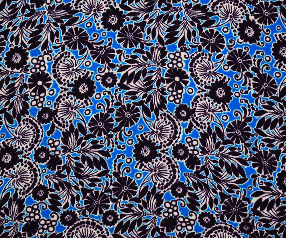 Deep Purple-Aqua-White Poly Floral Printed Pebble Crepe Woven Fabric By the Yard
