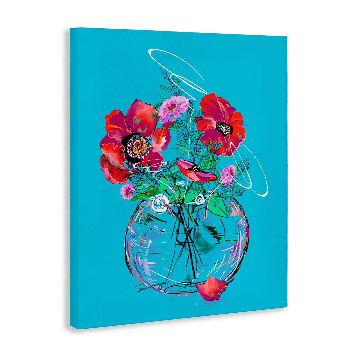 Stupell Industries Vivid Poppies in Clear Vase Canvas, design by