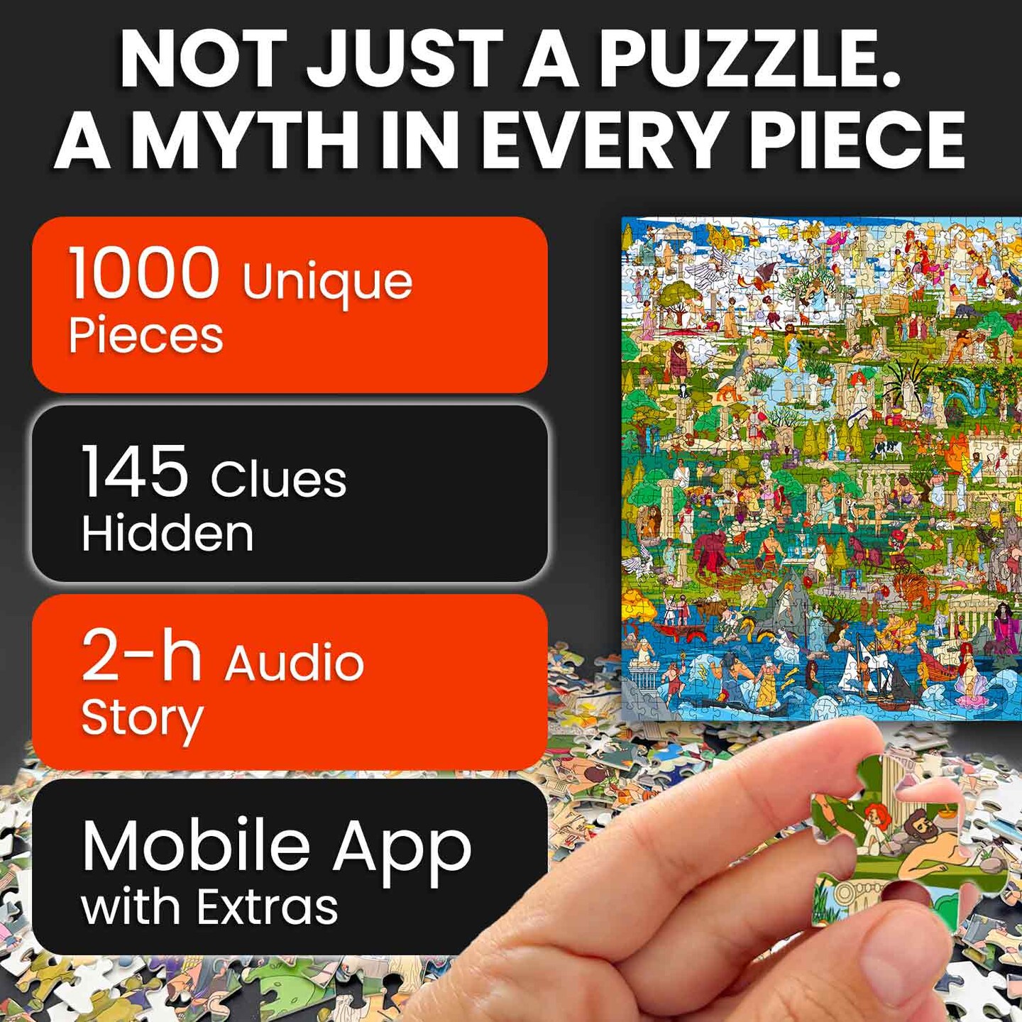 QUOKKA 1000 Piece Puzzle for Adults Greek Gods - Adult Puzzles with Secret Tasks &#x26; Immersive Audio Story of Ancient Myths and Legends for Deep Relaxation for Challenge Puzzle Lovers