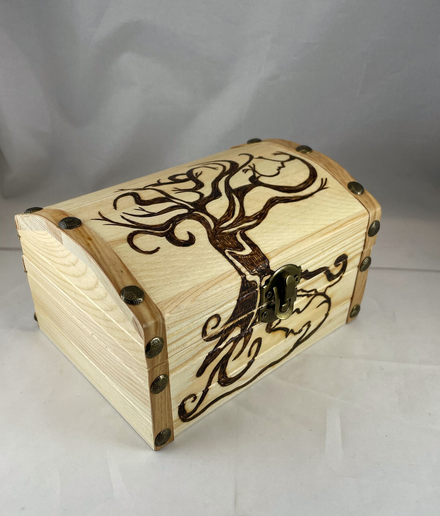 Abstract Gnarly Tree Wood Burned Chest, Pyrography, Jewelry