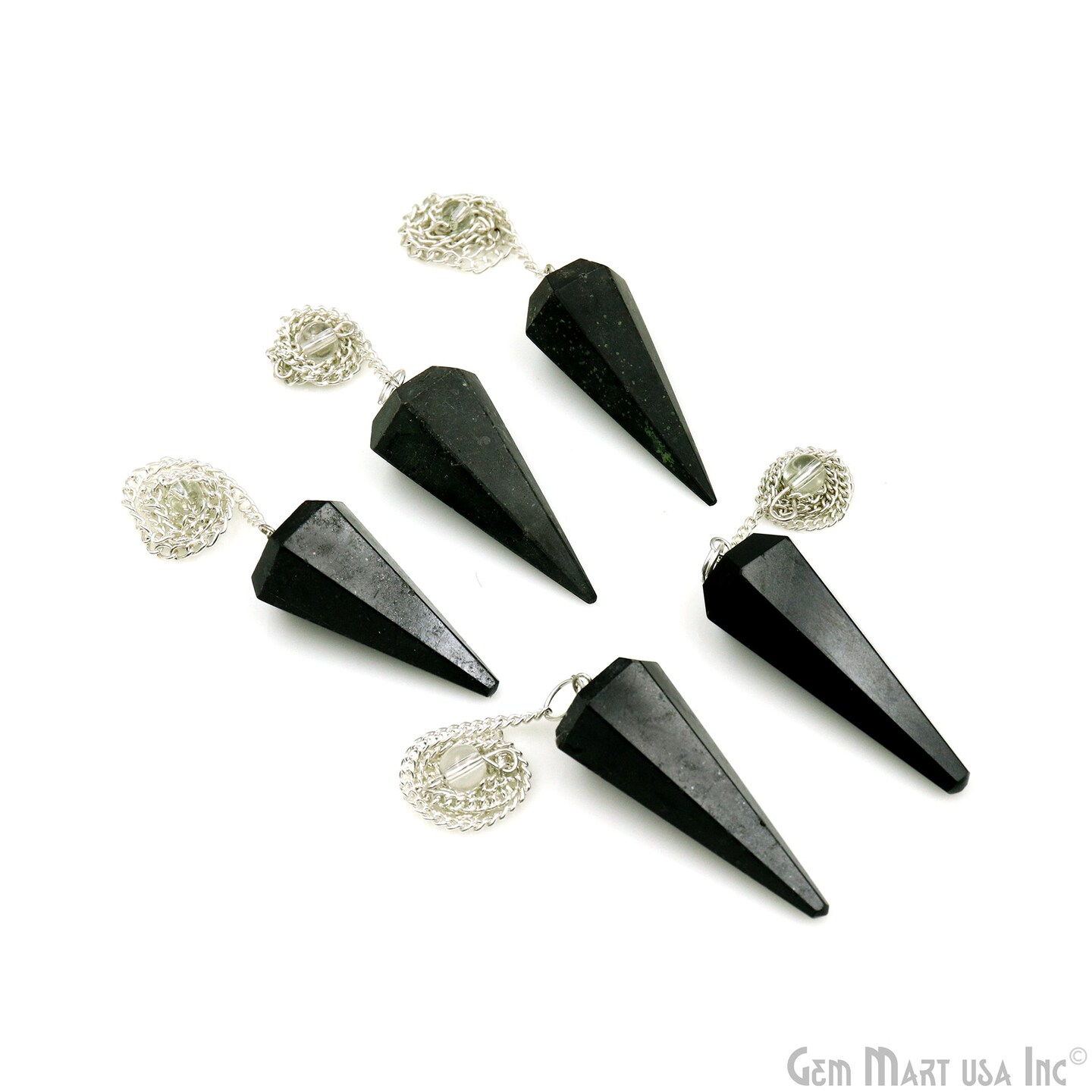 Gemstone Dowsing Pendulum Pendant, 44x16mm Silver Plated Handmade Pendant with Chain, GemMartUSA (14007)