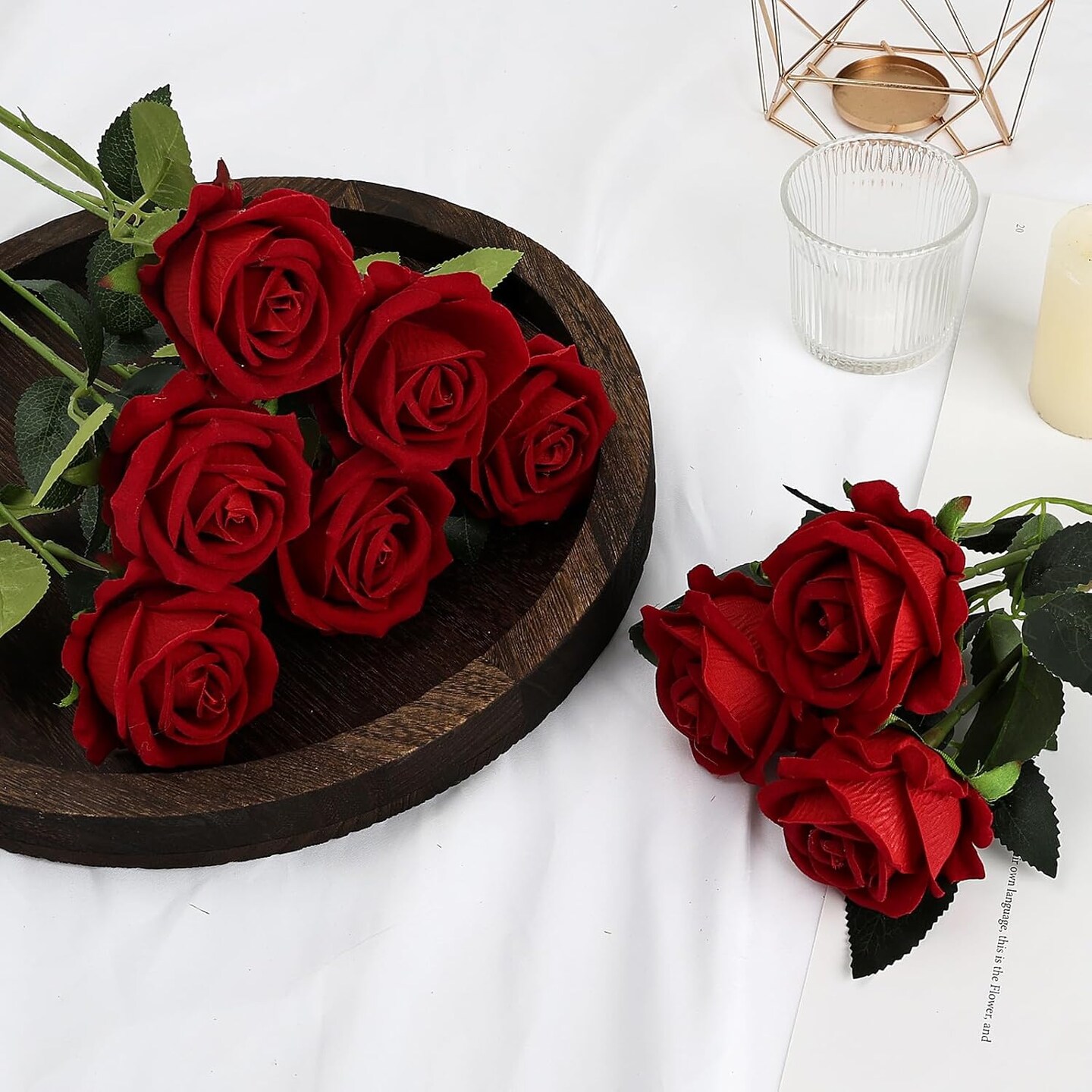 45 Pcs Red Roses Artificial Flowers with Long Stems(red)