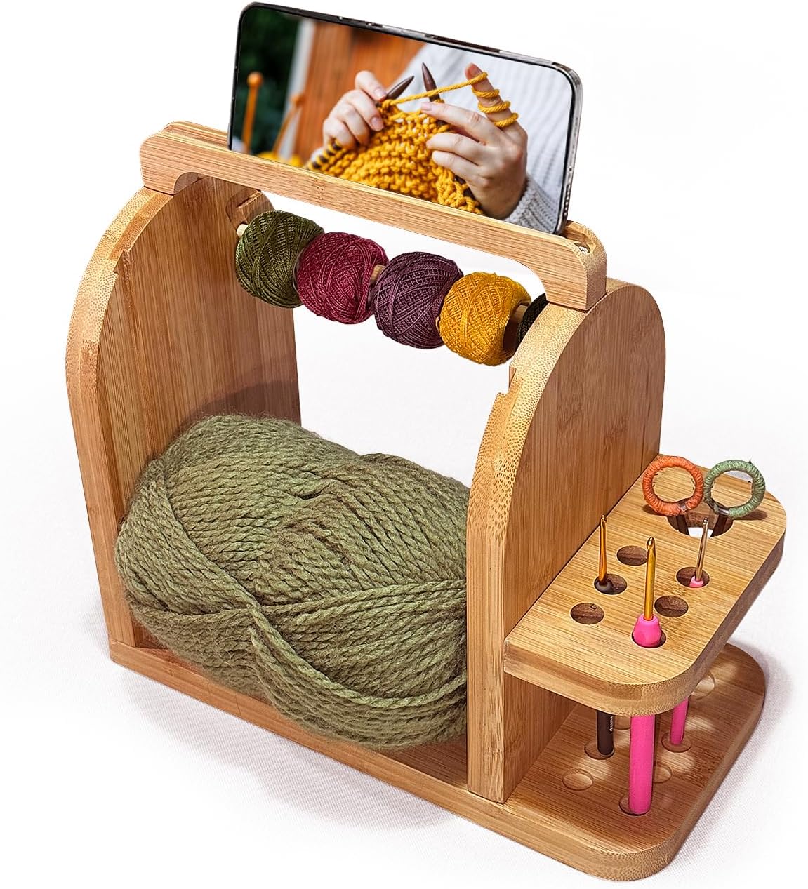 Durable Bamboo Wood Knitting Accessories Yarn Storage Organizer,Yarn Holder for Crochet Accessories