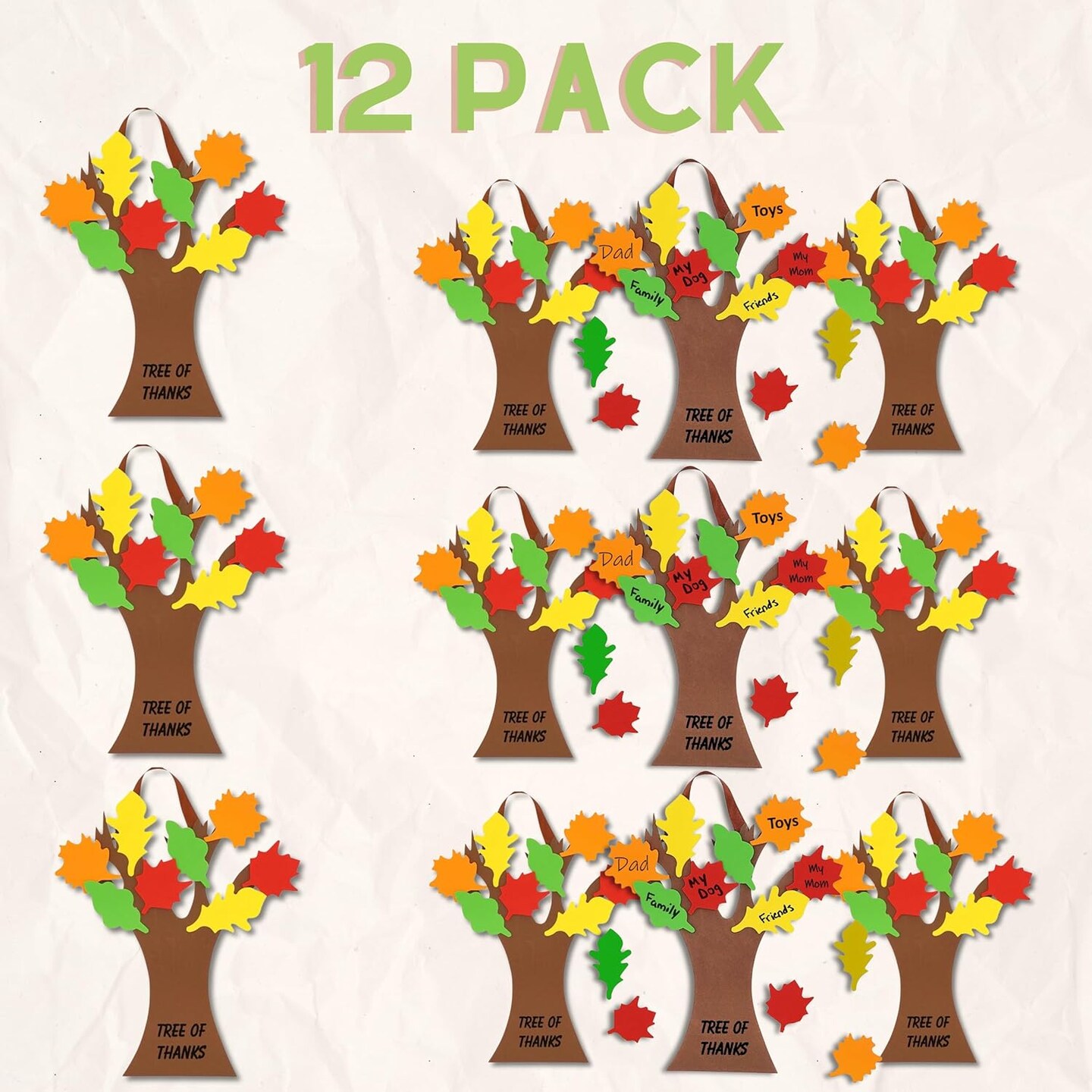 4E&#x27;s Novelty Thankful Tree Craft Kit 12 Pack &#x2013; 11&#x22; Foam Tree of Thanks with Self-Adhesive Leaves, Thanksgiving Crafts for Kids, Fall Gratitude Tree Activity for Classroom, Preschool, and Family Fun